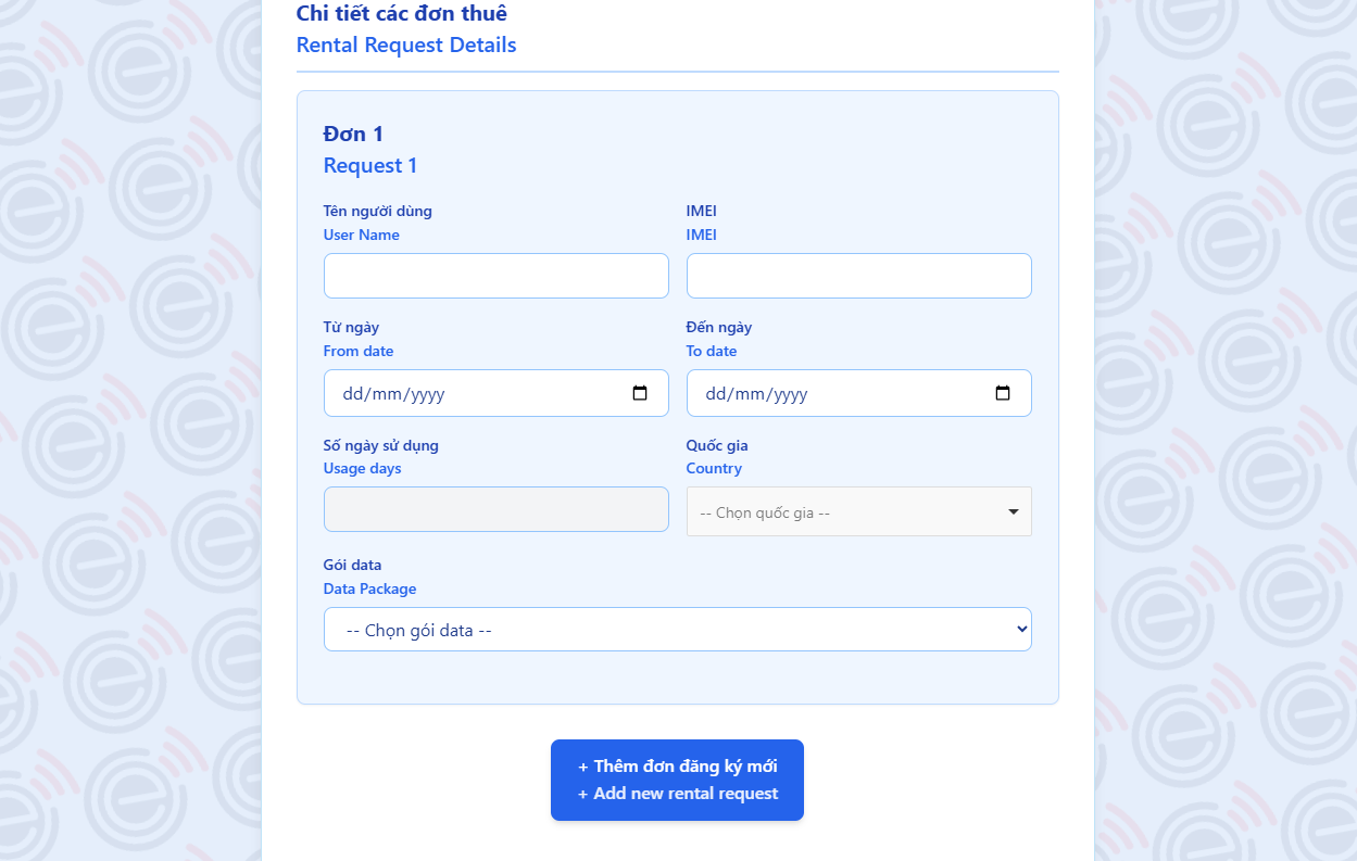Khu vực chi tiết đơn thuê