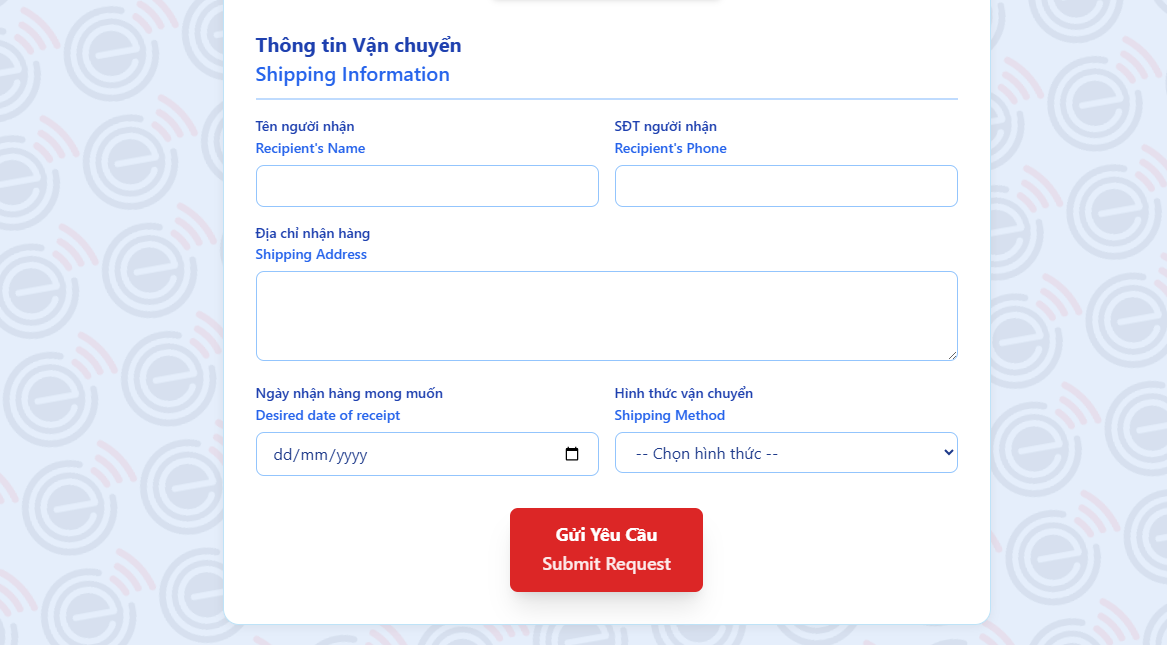 Khu vực thông tin vận chuyển